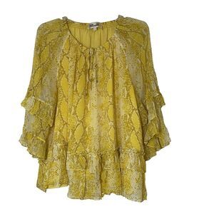 DIANVE VON FURSTENBERG DVF yellow python chiffon silk flowy blouse top XL